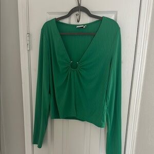 Elegant Green V-Neck Women's Top